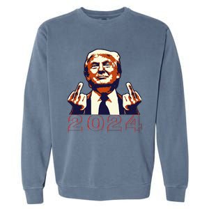 Trump Giving Finger 2024 Flipping Off Design Garment-Dyed Sweatshirt