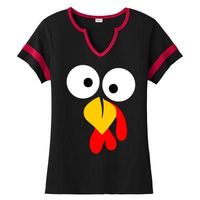 Turkey Gobble Face Costume Ladies Halftime Notch Neck Tee