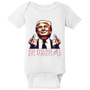 Trump Giving Finger 2024 Flipping Off Design Baby Bodysuit