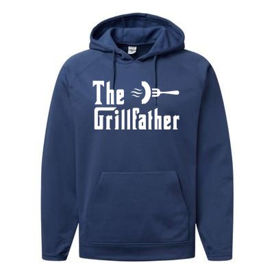 The Grillfather Funny Dad Grandpa Barbecue Grilling Gift Performance Fleece Hoodie