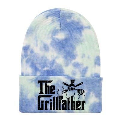 The Grillfather Funny Retro Barbecue Lover Bbq And Grilling Cute Gift Tie Dye 12in Knit Beanie