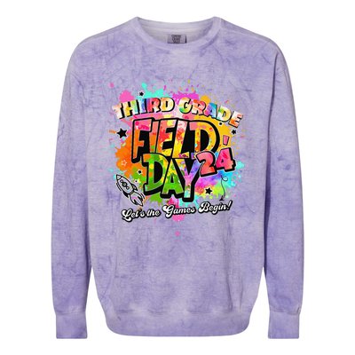 Third Grade Field Day 2024 Let The Games Begin Teachers Colorblast Crewneck Sweatshirt