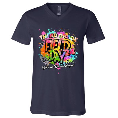 Third Grade Field Day 2024 Let The Games Begin Teachers V-Neck T-Shirt