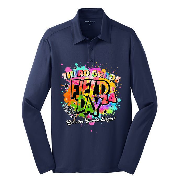 Third Grade Field Day 2024 Let The Games Begin Teachers Silk Touch Performance Long Sleeve Polo