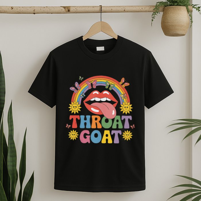 Throat Goat Funny Rainbow Pride Lips Tongue Novelty T-Shirt