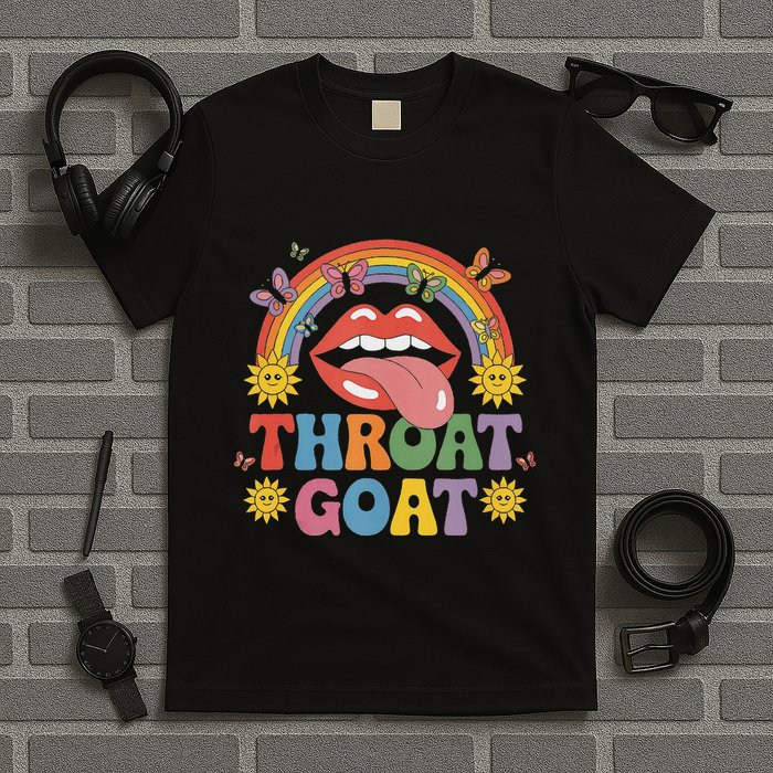 Throat Goat Funny Rainbow Pride Lips Tongue Novelty T-Shirt