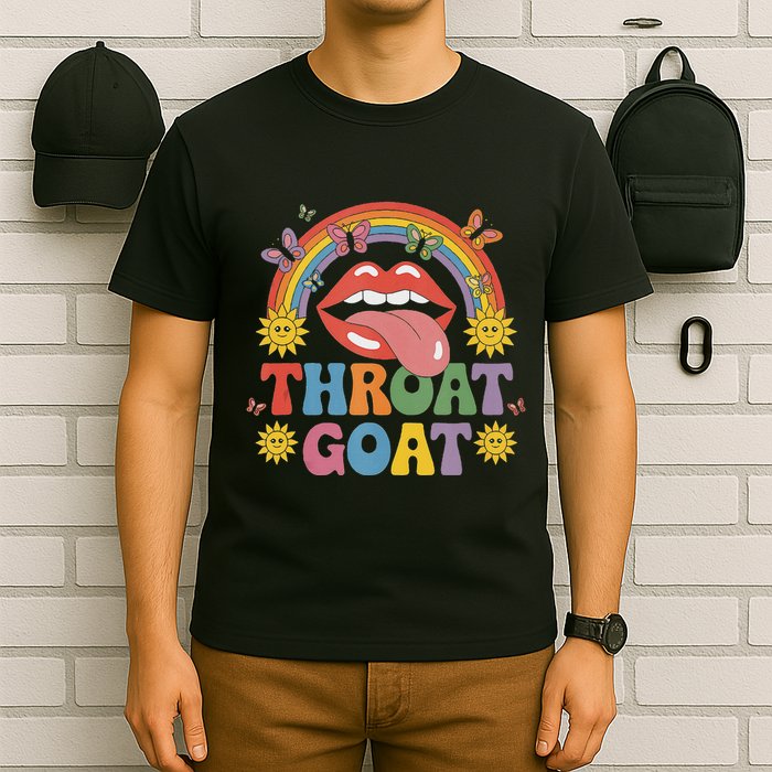 Throat Goat Funny Rainbow Pride Lips Tongue Novelty T-Shirt