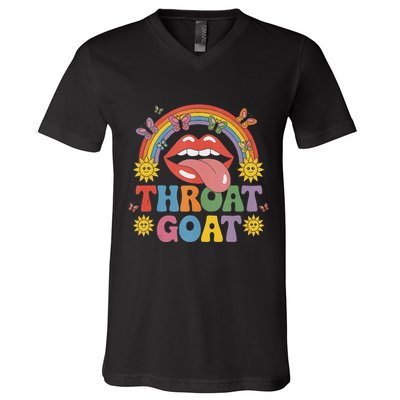 Throat Goat Funny Rainbow Pride Lips Tongue Novelty V-Neck T-Shirt