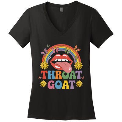 Throat Goat Funny Rainbow Pride Lips Tongue Novelty Women's V-Neck T-Shirt