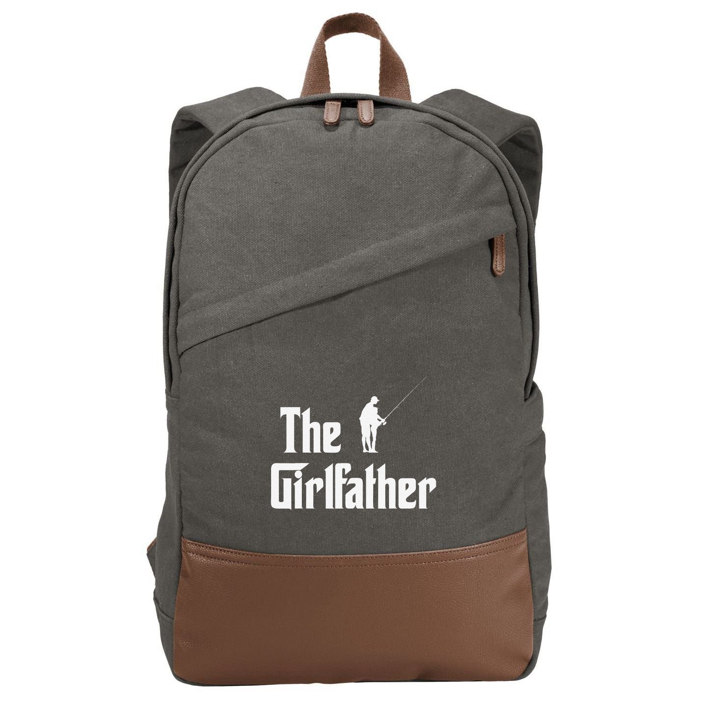 The Girlfather Funny Dad Of Girl Fishing Father And Daughter Cotton Canvas Backpack
