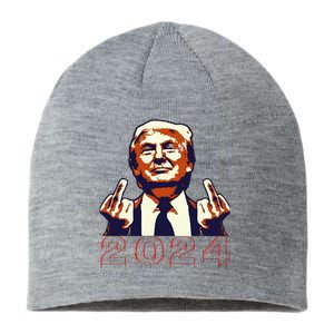 Trump Giving Finger 2024 Flipping Off Design Sustainable Beanie