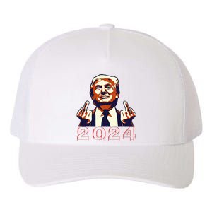 Trump Giving Finger 2024 Flipping Off Design Yupoong Adult 5-Panel Trucker Hat