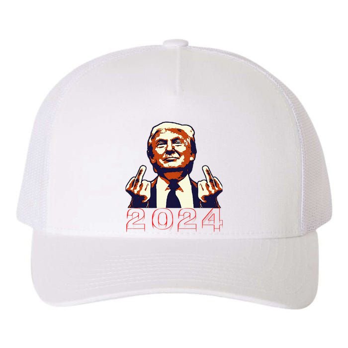 Trump Giving Finger 2024 Flipping Off Design Yupoong Adult 5-Panel Trucker Hat