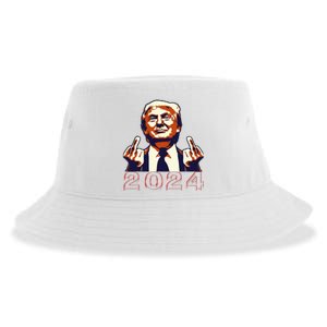 Trump Giving Finger 2024 Flipping Off Design Sustainable Bucket Hat