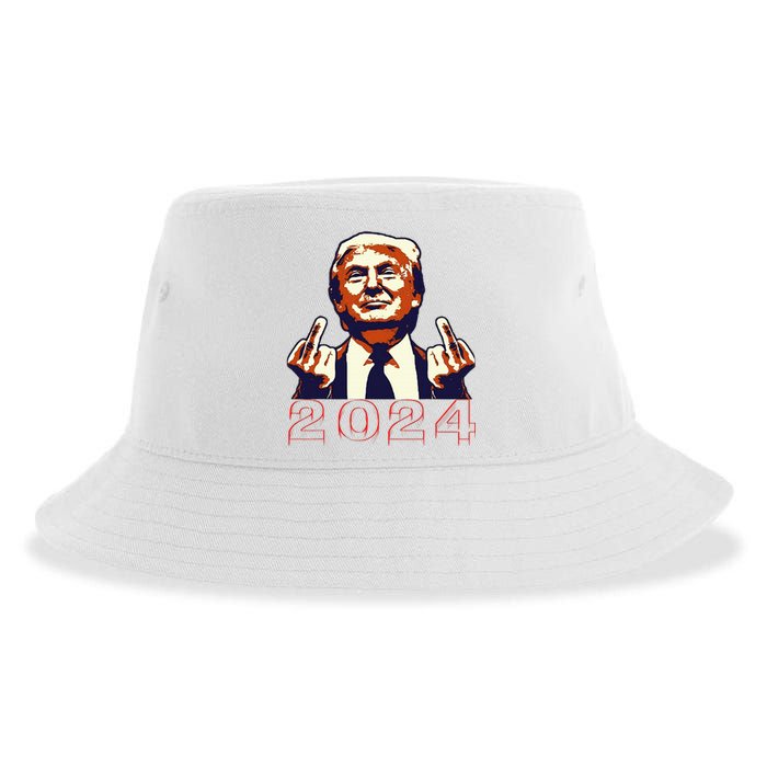 Trump Giving Finger 2024 Flipping Off Design Sustainable Bucket Hat