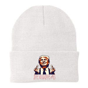 Trump Giving Finger 2024 Flipping Off Design Knit Cap Winter Beanie