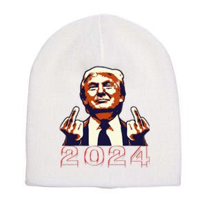 Trump Giving Finger 2024 Flipping Off Design Short Acrylic Beanie