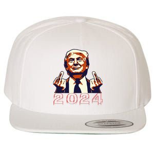 Trump Giving Finger 2024 Flipping Off Design Wool Snapback Cap