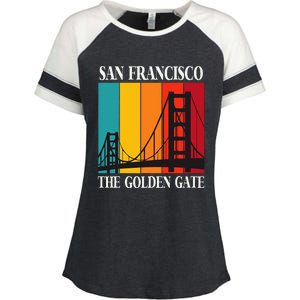 The Golden Gate Bridge From San Francisco California Enza Ladies Jersey Colorblock Tee