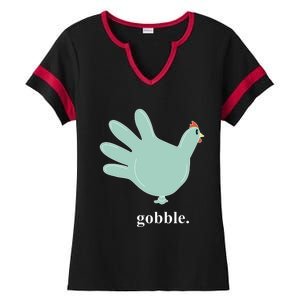 Turkey Glove Gobble Thanksgiving Thankful Nurse Ladies Halftime Notch Neck Tee