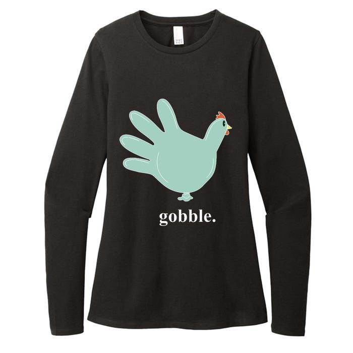 Turkey Glove Gobble Thanksgiving Thankful Nurse Womens CVC Long Sleeve Shirt