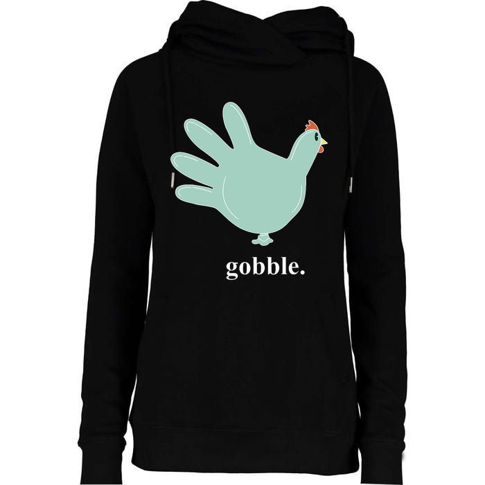 Turkey Glove Gobble Thanksgiving Thankful Nurse Womens Funnel Neck Pullover Hood