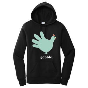 Turkey Glove Gobble Thanksgiving Thankful Nurse Women's Pullover Hoodie