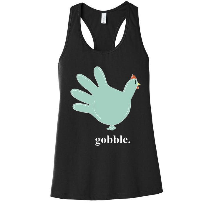 Turkey Glove Gobble Thanksgiving Thankful Nurse Women's Racerback Tank