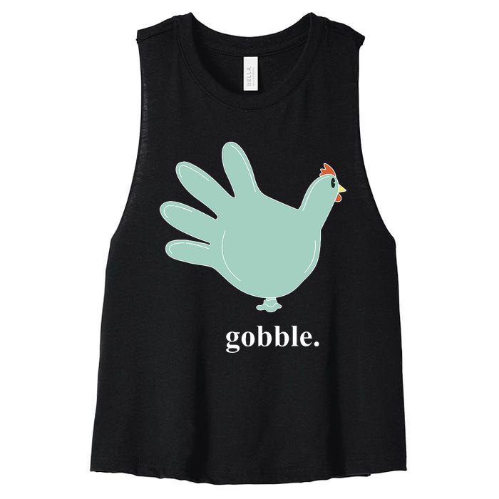 Turkey Glove Gobble Thanksgiving Thankful Nurse Women's Racerback Cropped Tank