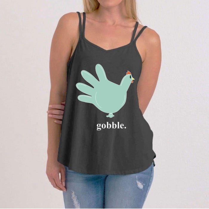 Turkey Glove Gobble Thanksgiving Thankful Nurse Women's Strappy Tank