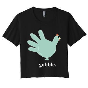 Turkey Glove Gobble Thanksgiving Thankful Nurse Women's Crop Top Tee