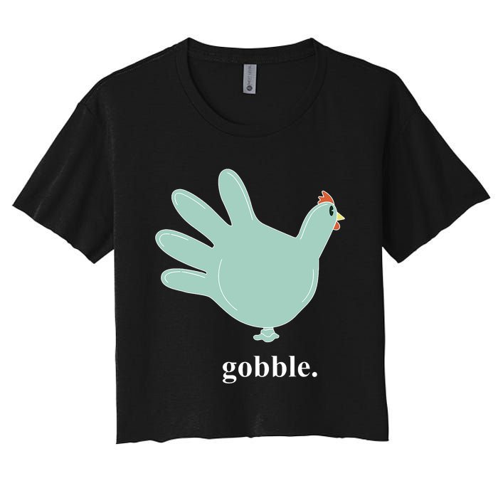 Turkey Glove Gobble Thanksgiving Thankful Nurse Women's Crop Top Tee