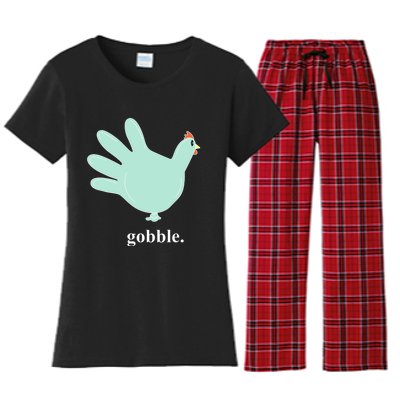 Turkey Glove Gobble Thanksgiving Thankful Nurse Women's Flannel Pajama Set