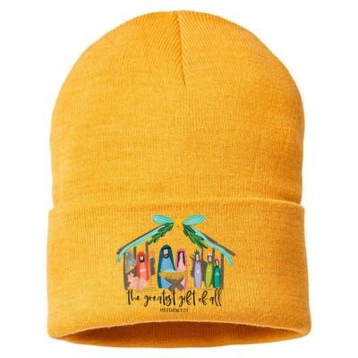 The Greatest Gift For All Christmas Nativity Jesus Christian Sustainable Knit Beanie