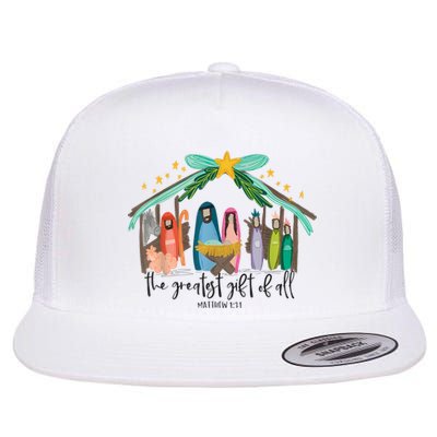 The Greatest Gift For All Christmas Nativity Jesus Christian Flat Bill Trucker Hat