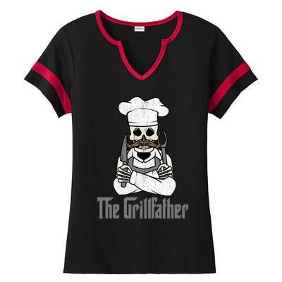 The Grillfather Grill Master Grillmaster Grilling Funny Bbq Great Gift Ladies Halftime Notch Neck Tee