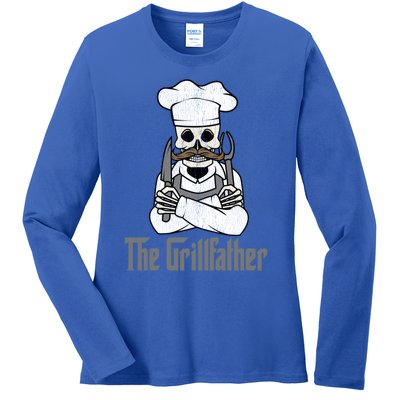 The Grillfather Grill Master Grillmaster Grilling Funny Bbq Great Gift Ladies Long Sleeve Shirt