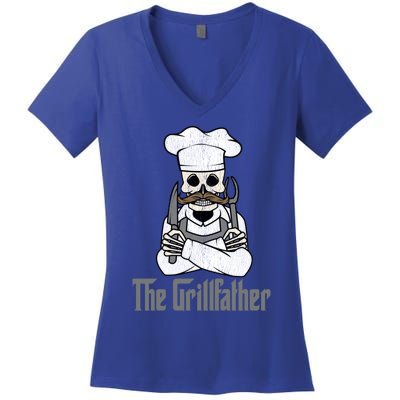 The Grillfather Grill Master Grillmaster Grilling Funny Bbq Great Gift Women's V-Neck T-Shirt