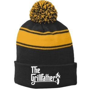 The Grillfather Godfather Fathers Day Stripe Pom Pom Beanie