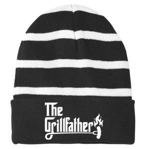 The Grillfather Godfather Fathers Day Striped Beanie with Solid Band