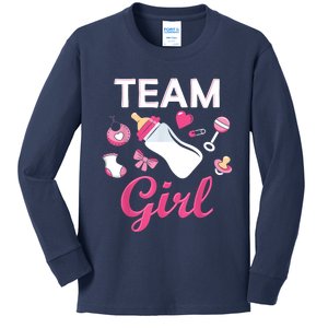 Team Girl Gender Reveal Party Team Pink Baby Announcement Kids Long Sleeve Shirt