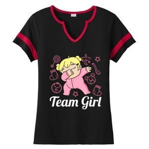 Team Girl Gender Reveal Party Team Pink Baby Announcement Ladies Halftime Notch Neck Tee