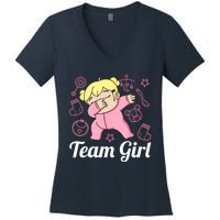 Team Girl Gender Reveal Party Team Pink Baby Announcement Women's V-Neck T-Shirt