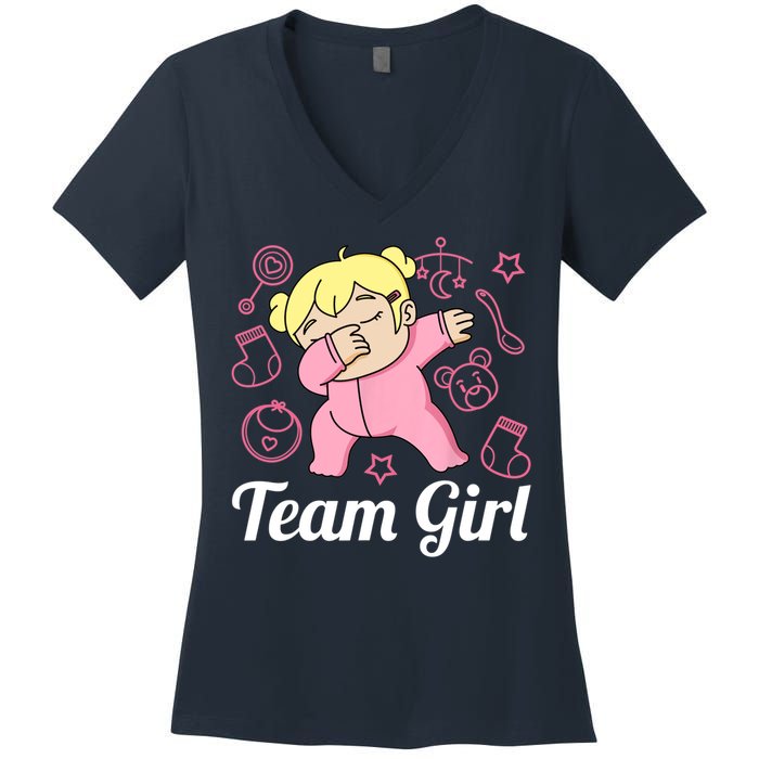 Team Girl Gender Reveal Party Team Pink Baby Announcement Women's V-Neck T-Shirt