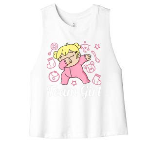 Team Girl Gender Reveal Party Team Pink Baby Announcement Women's Racerback Cropped Tank