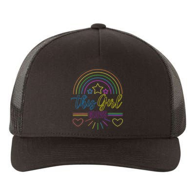 This Girl Glows Cute Girl Woman Tie Dye 80s Party Team Yupoong Adult 5-Panel Trucker Hat