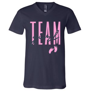 Team Girl Gender Reveal Party Team Pink Baby Announcement V-Neck T-Shirt