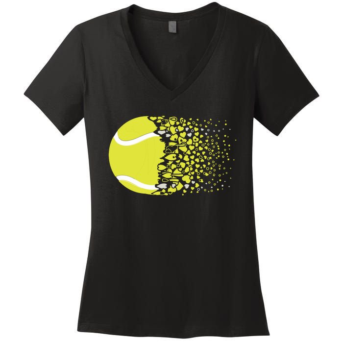 Tennis Graphic Girls Tennis Heart Love Tennis Player Women's V-Neck T-Shirt