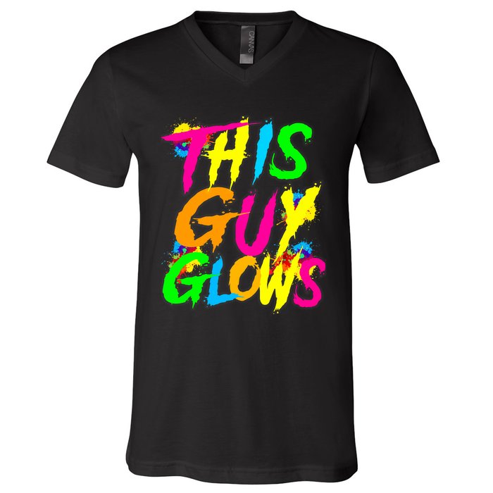 This Guy Glows Cute Party Team V-Neck T-Shirt