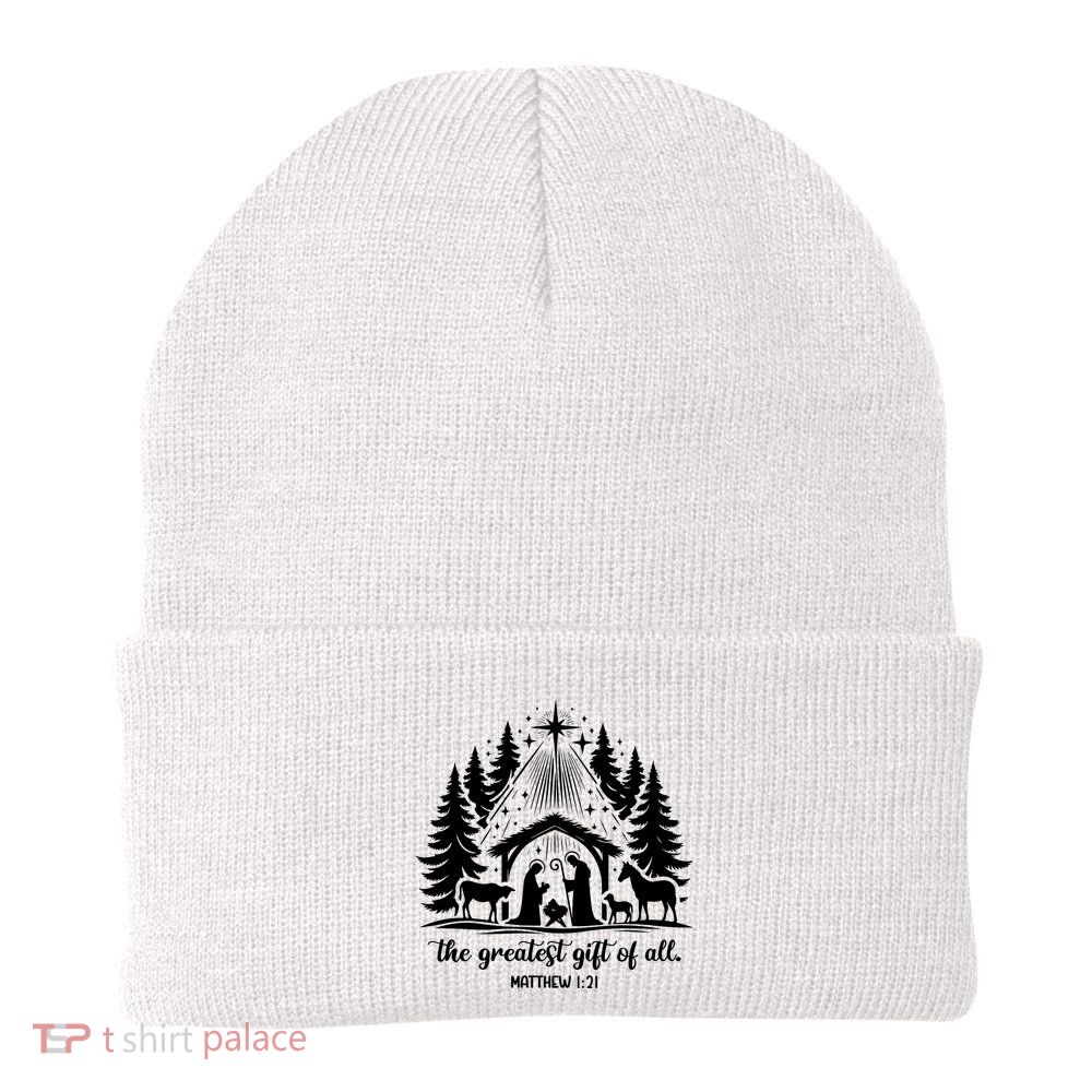 The Greatest Gift Of All Matthew 1:21 Christmas Beanie